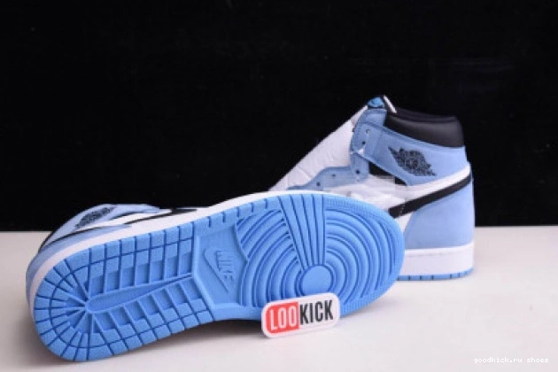 UNIVERSITY RETRO 555088-134 JORDAN 1 HIGH WHITE BLUE AIR BLACK 0719